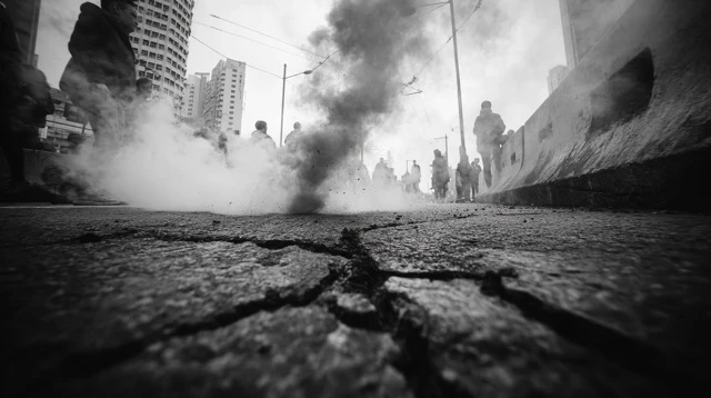 Hong Kong Apocalypse Cracked Ground and Smoke