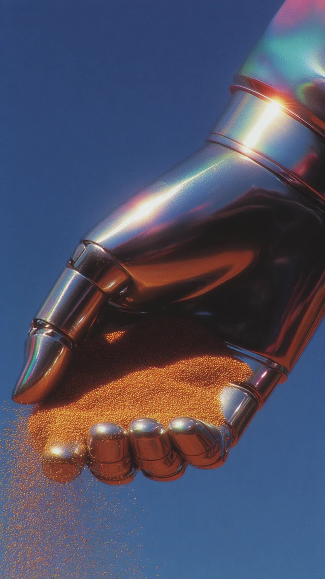 Mechanical Robot Hand Holding Gold Sand