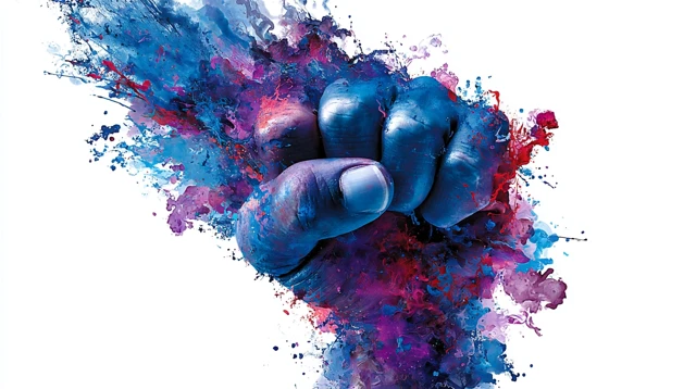 Watercolor Fist Blue Purple Art Painting