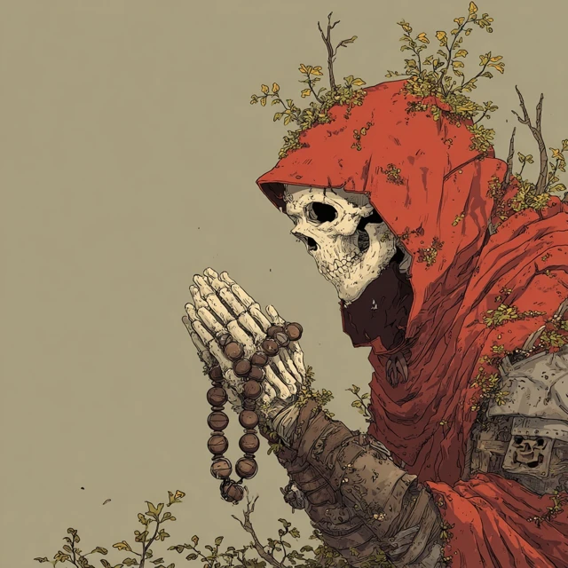 Fantasy Skeleton Cleric Praying with Beads