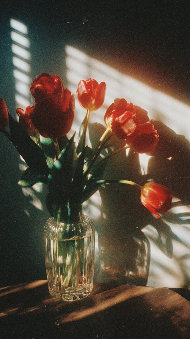 Red Tulips in Vase Dark Academia Aesthetic