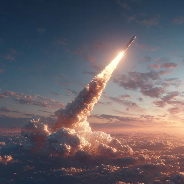 Missile Launch at Sunset Photorealistic Image