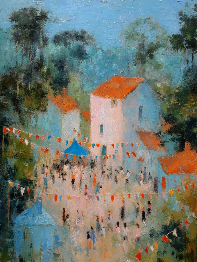 Impressionist Village Festival Painting Degas Style