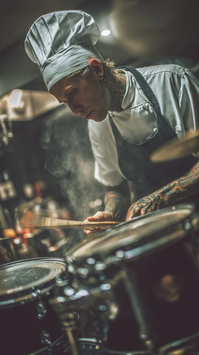 Hipster Chef Drummer Cooking