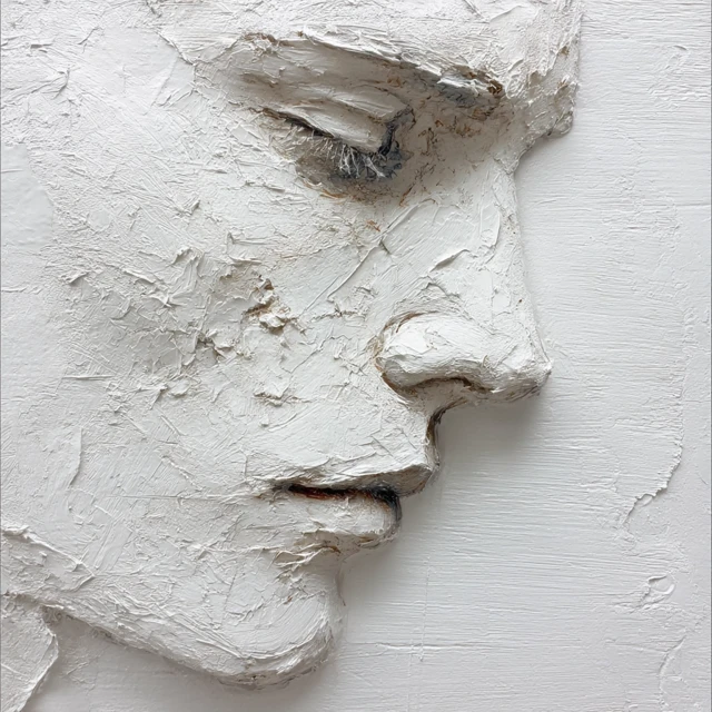 Pallet Knife Portrait Strong Man Face White Canvas