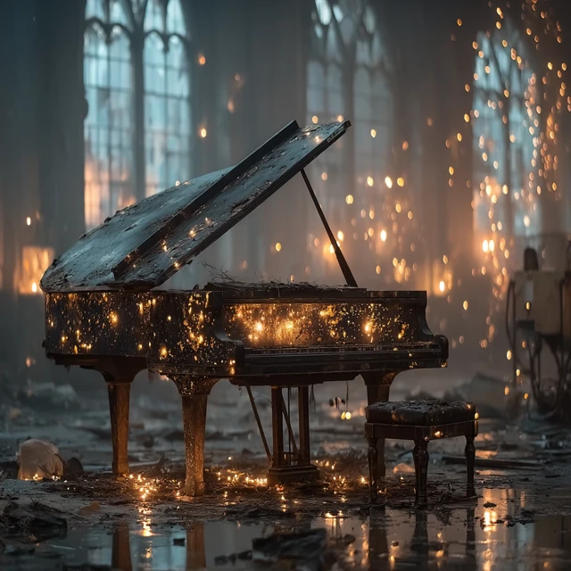 Abandoned Piano Dreamlike Scene