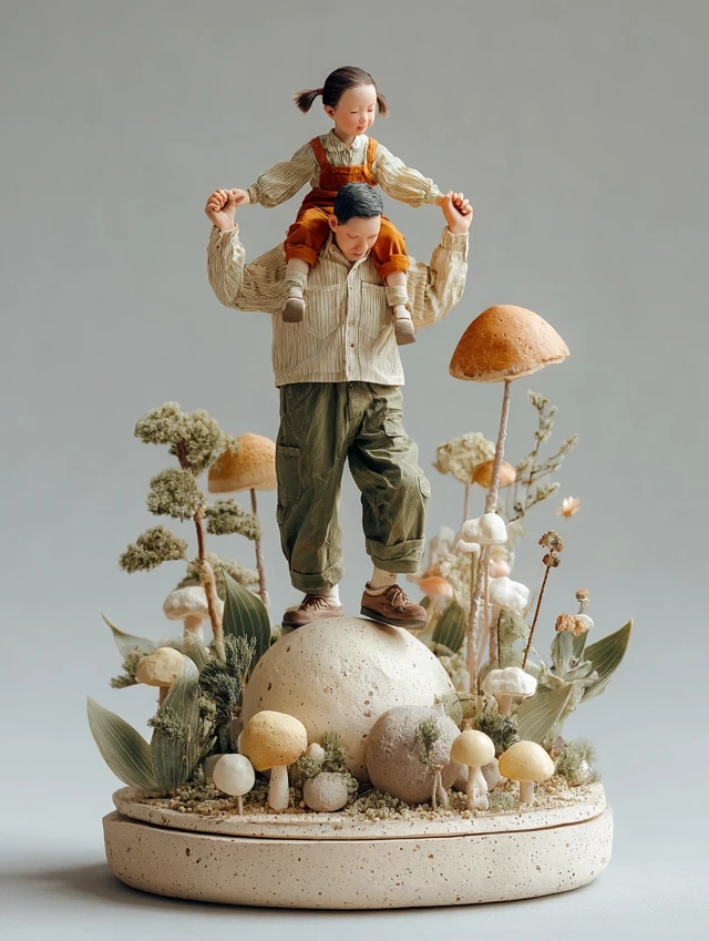 Father and Daughter Model in a Garden Scene