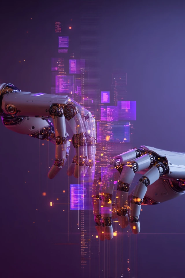 AI Data Management Robotic Hands Futuristic Tech