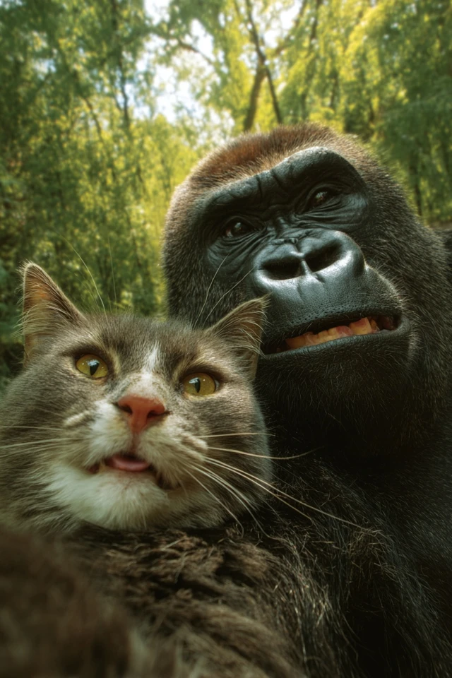 Cat and Gorilla Selfie Cute and Funny Expressions
