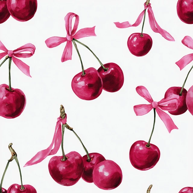Cherry Pattern with Pink Bows Cute and Dreamy