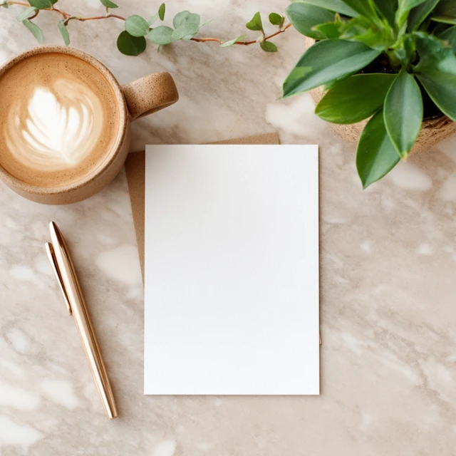 Minimalist Mockup White Card Coffee Houseplant