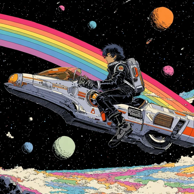 Retro Anime Space Cowboy Jet Illustration