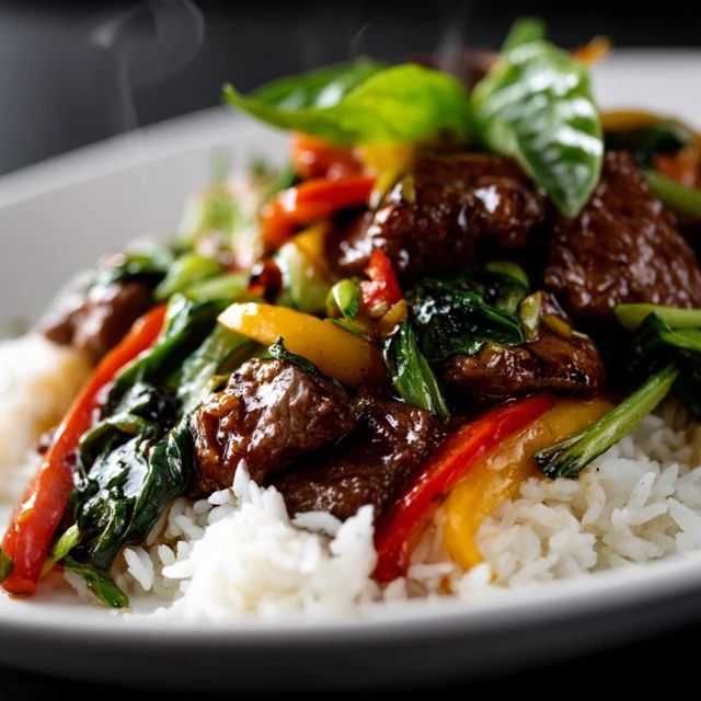 Thai Beef StirFry Dish with Jasmine Rice