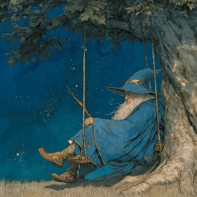 Gandalf on a Swing Lord of the Rings Artwork