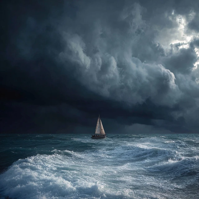 Sailboat Facing Stormy Seas