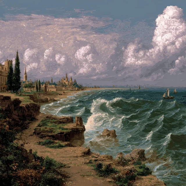 Stormy Coastline Painting: Classical Art