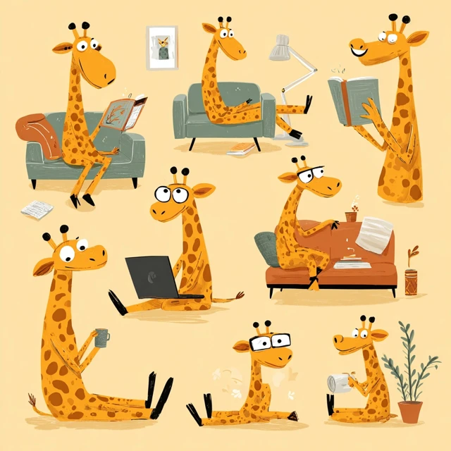 Cute Giraffe Character Set Doing Activities