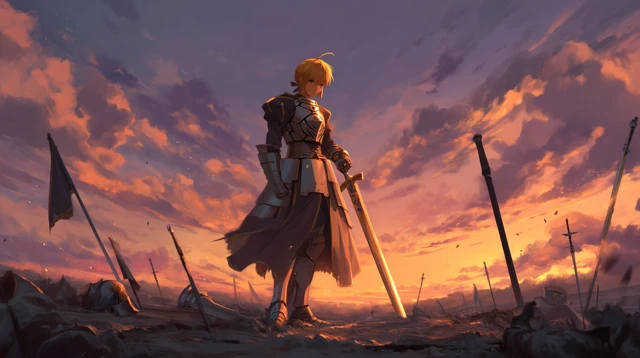 Saber Fate on Battlefield Sunset Anime