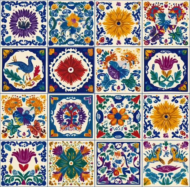 Mexican Tile Pattern Colorful Geometric Art