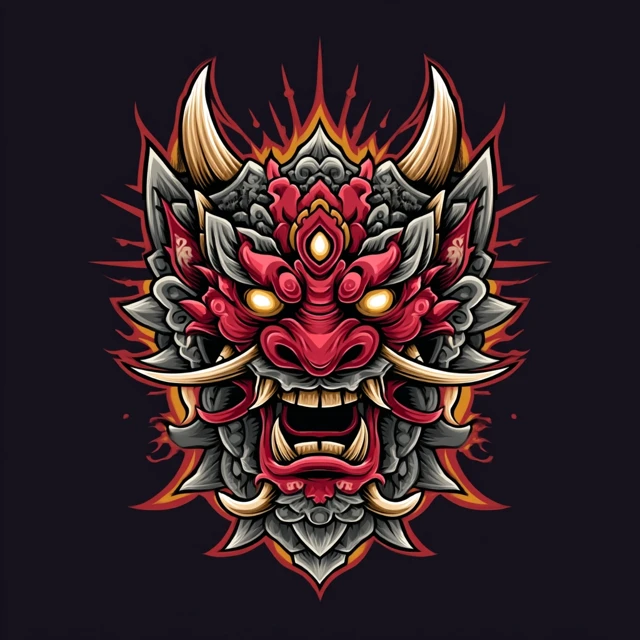Powerful Demon Head Tribal Markings Art