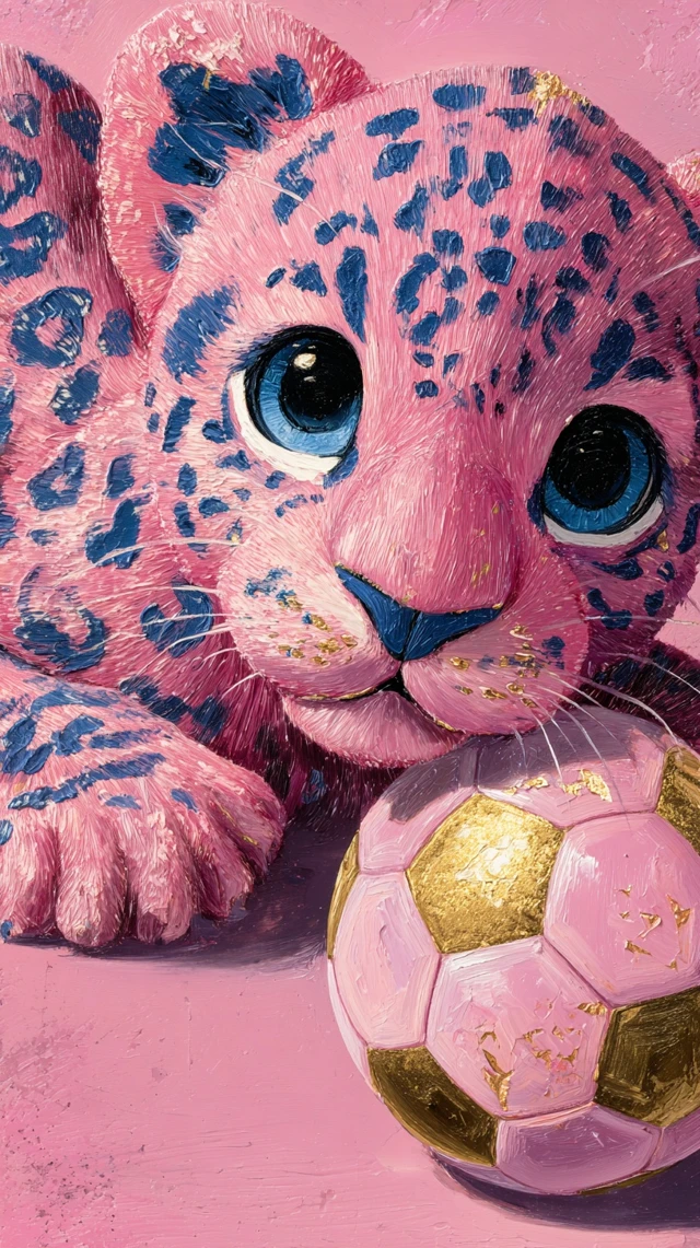 Cute Pink Leopard Soccer Painting