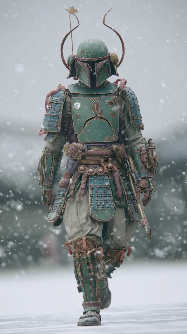 Boba Fett Samurai Armor In Snowy Battlefield