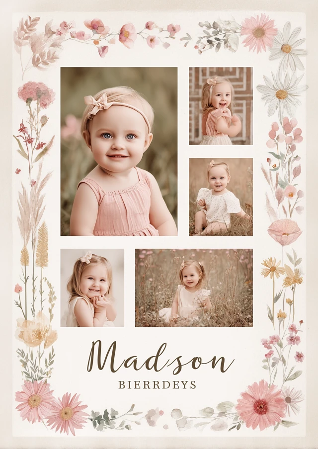 Madisons 1st Birthday Sign - Pastel Pink Floral