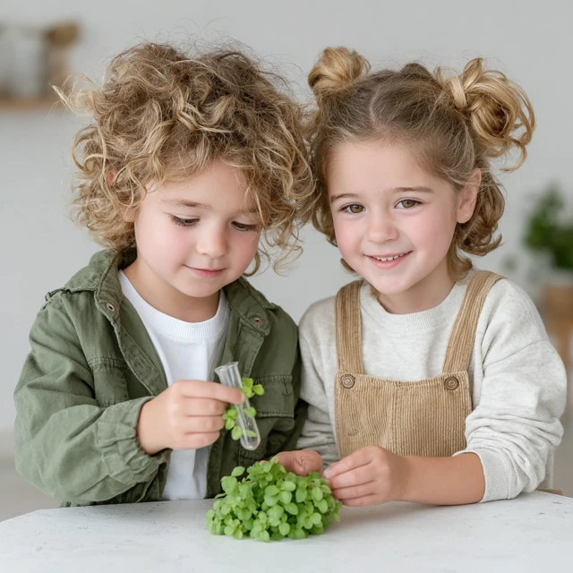 Happy Girls Experimenting with Plants Studio Photo