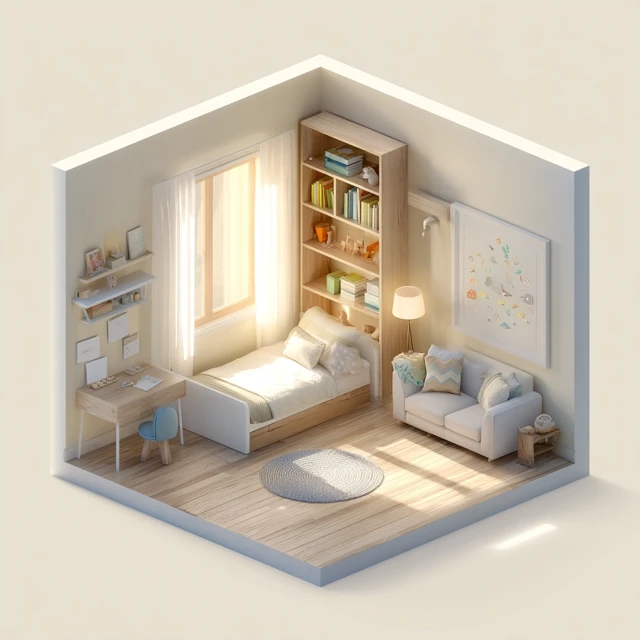 3D Isometric Kids Room Minimalist Design