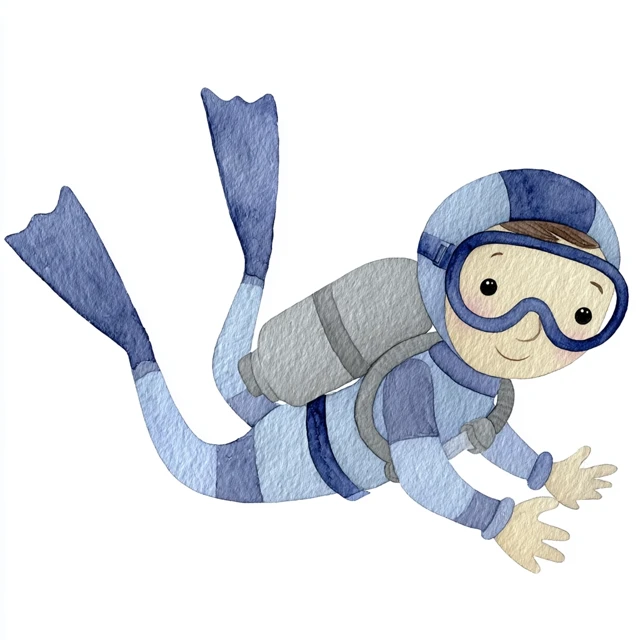 Cute Watercolor Scuba Diver Clip Art
