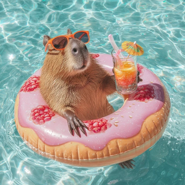Happy Capybara Relaxing in Pool Summer Vibes