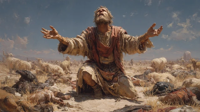 Job Pleads for Help in Desolate Desert Art