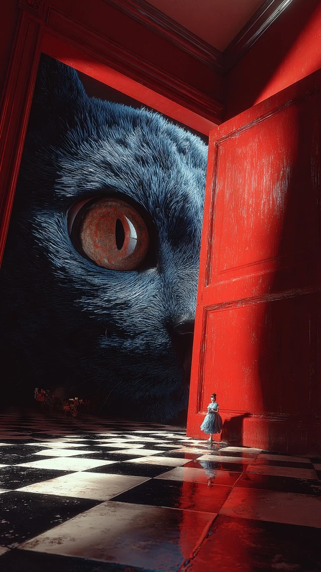 Giant Blue Cat Surrealist Scene Cinematic Lighting