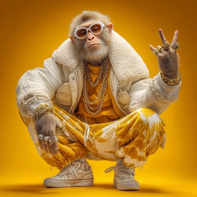Cool Monkey in Streetwear Golden Yellow Background