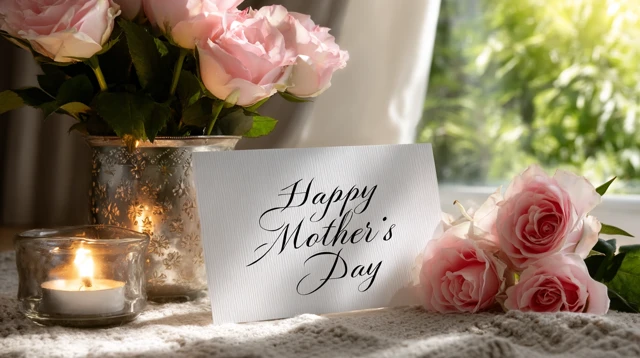 Mothers Day Card with Roses and Candlelight