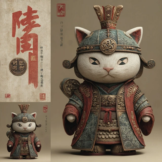 Emperor Cat Figurine Chinese Royal Regalia Battle Cat