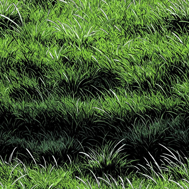 Manga Style Green Grass Texture with Black Outlines