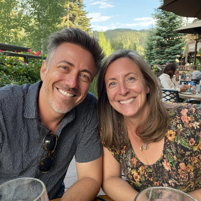 Smiling Couple Outdoor Restaurant Summer