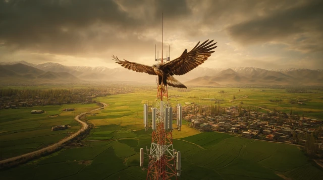 Eagle Soaring Over Tower Iran Nature and Technology