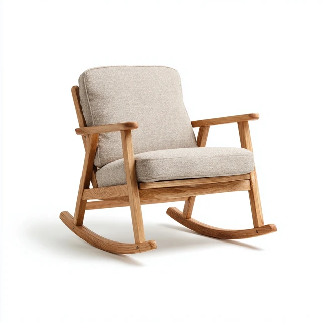 Rocking Chair Beige Fabric Natural Wood Frame