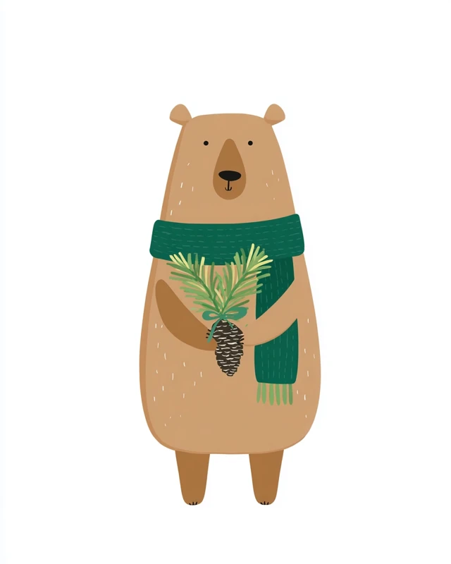 Christmas Bear Illustration Scandinavian Minimalist Design