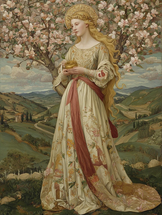 Botticelli Inspired Portrait Spring Goddess with Blossoms