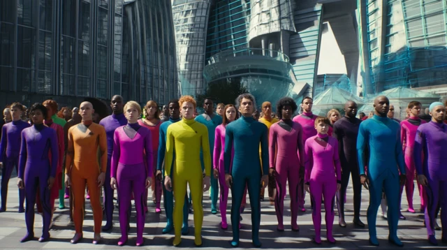 Futuristic Crowd Colorful Jumpsuits Photo