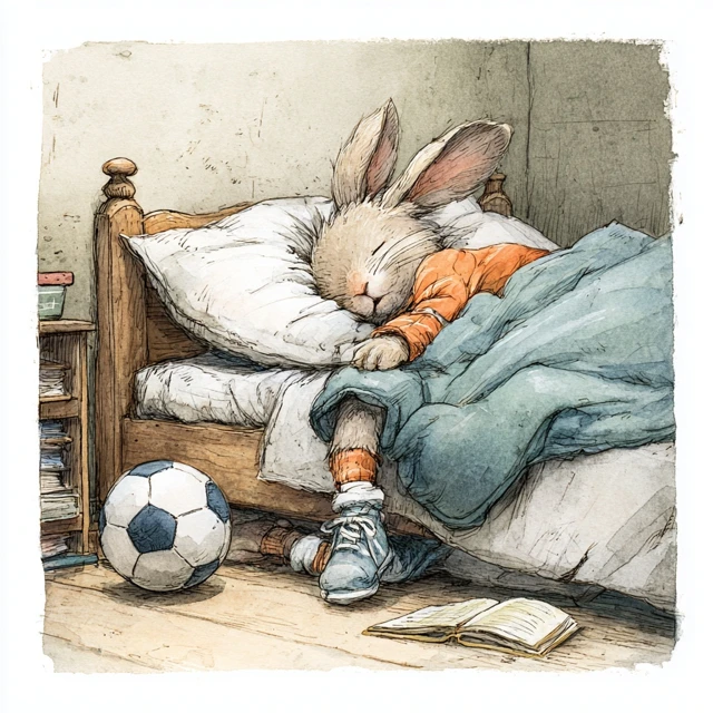 Baby Rabbit Sleeping After Soccer Injury Picture Book