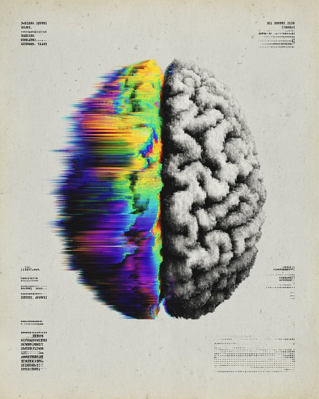 Abstract Digital Brain Glitch Art Poster Design