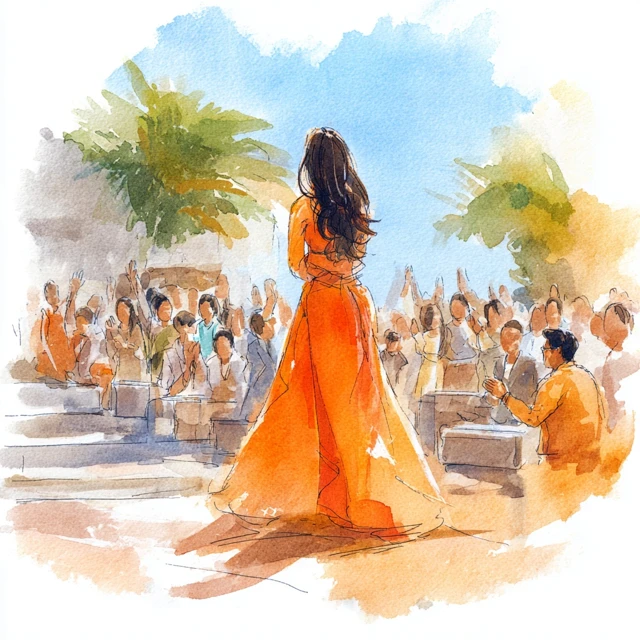 Watercolor Illustration Woman Bowing on Stage