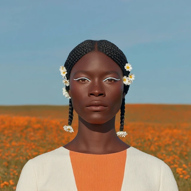 Bohemian Bridal Model in Flower Field