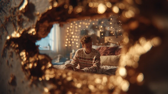 Christmas Dorm Room Scene Inside Scratch Card