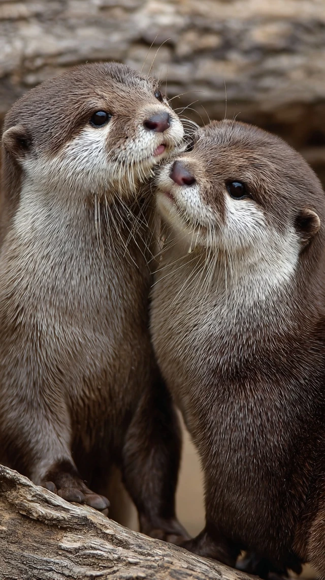 Two Adorable Otters Playing HD Wallpaper