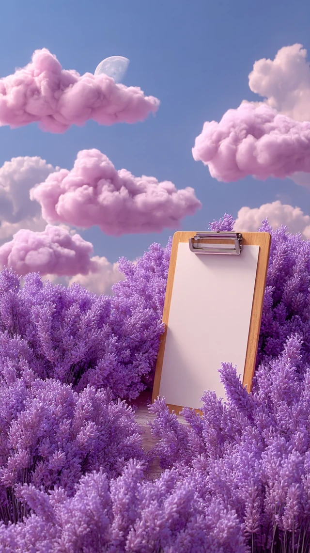 Dreamy Clipboard Lavender Field Illustration